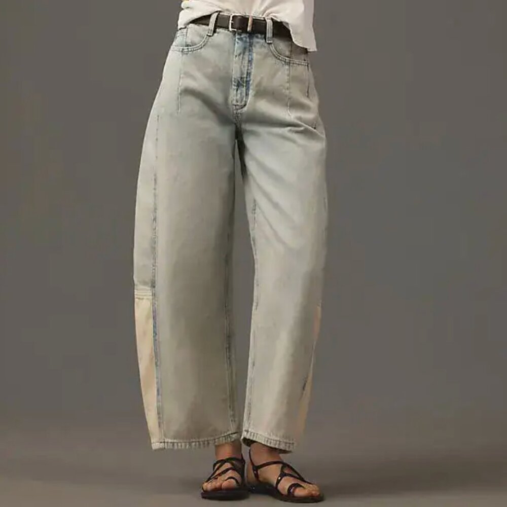 PILCRO The Kenna Mid-Rise Heritage Barrel Jeans in Blue Women's Sz 27 L